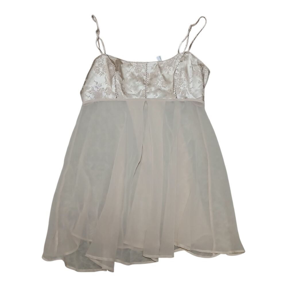 Vtg Victoria’s‎ Secret Gold Floral Jacquard Sheer Chiffon Babydoll Slip Lingerie